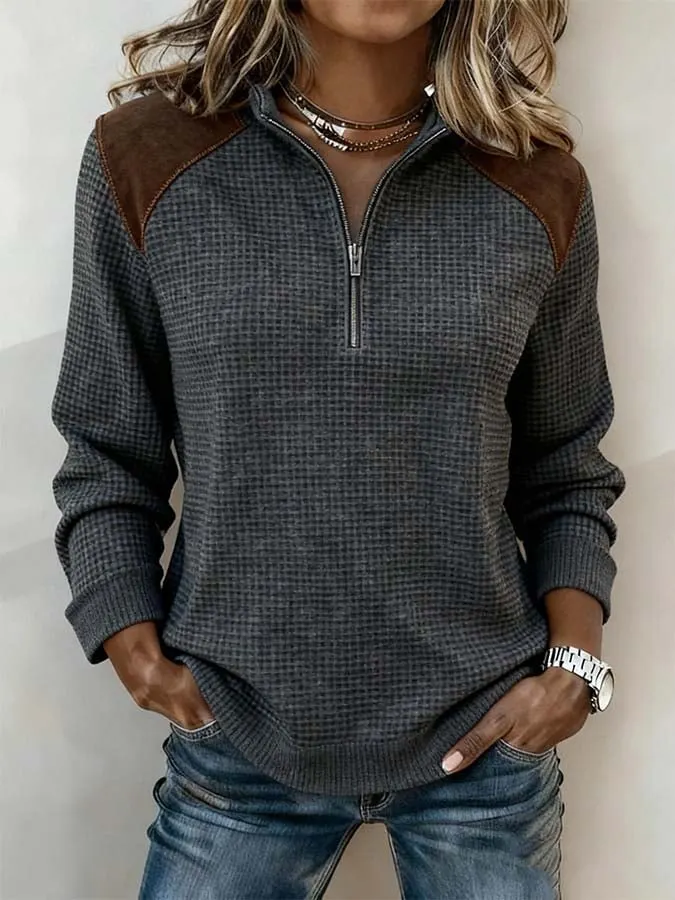 Women'S Casual Color-Blocked Pullover Top 