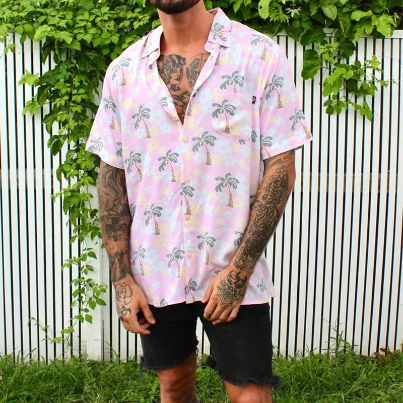 Holiday Beach Floral Print Short Sleeve Shirt