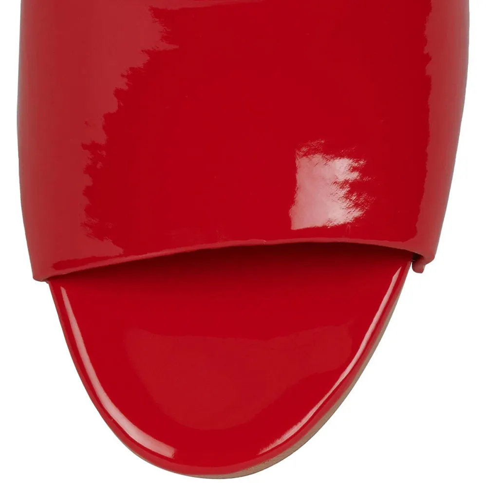 Red Open Toe Slip-On Platform Mules Sandals with Spool Heels