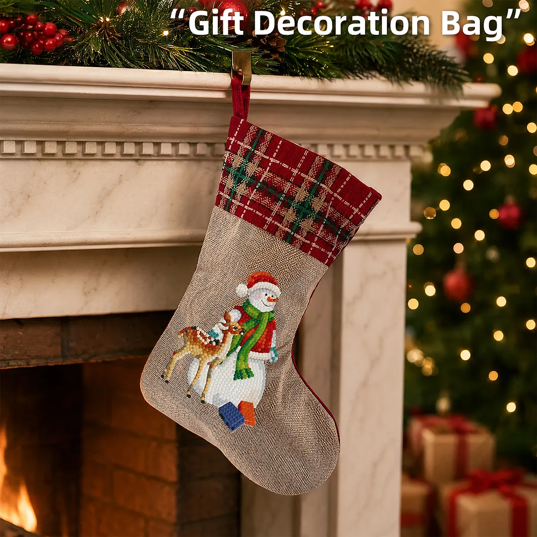DIY Diamond Painting Christmas Stockings Hanging Ornaments Large Capacity Xmas Socks Pendant Wear Resist Candy Gift Storage Bags for Family Christmas Holiday Party Decoration (Snowman)