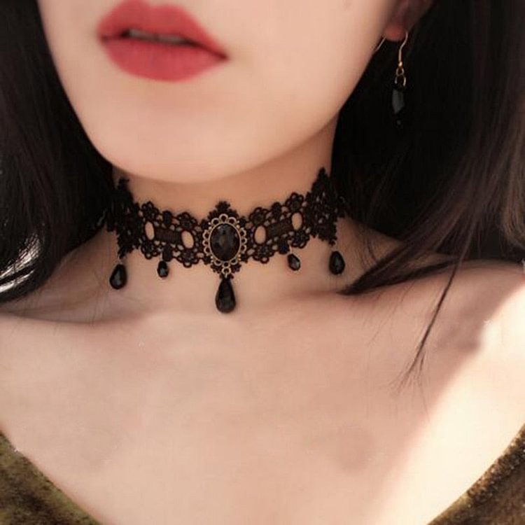 YOY-fashion Gothic Victorian Crystal Tassel Tattoo Choker Necklace