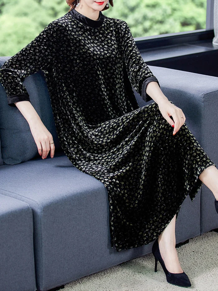 Half High Neck Gold Velvet Dress