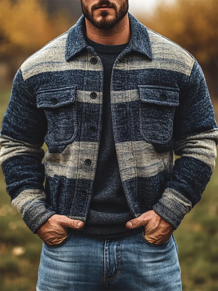 Men's Casual Stripe Long Sleeve Jacket