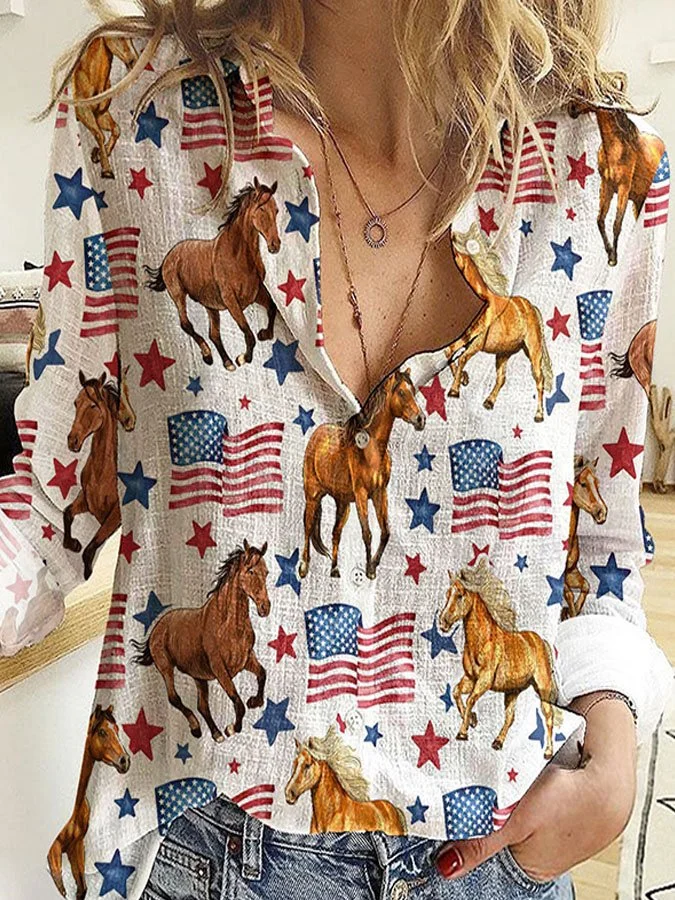 Retro Horse Star Print Shirt