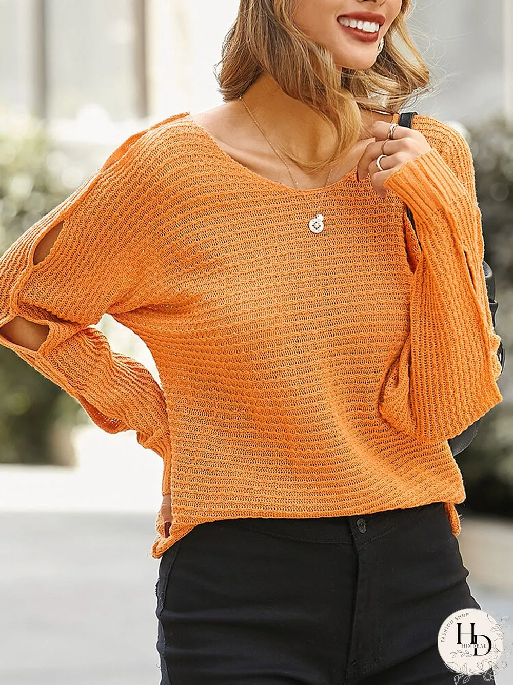 Solid Color Loose Hollow Out Casual Sweater For Women