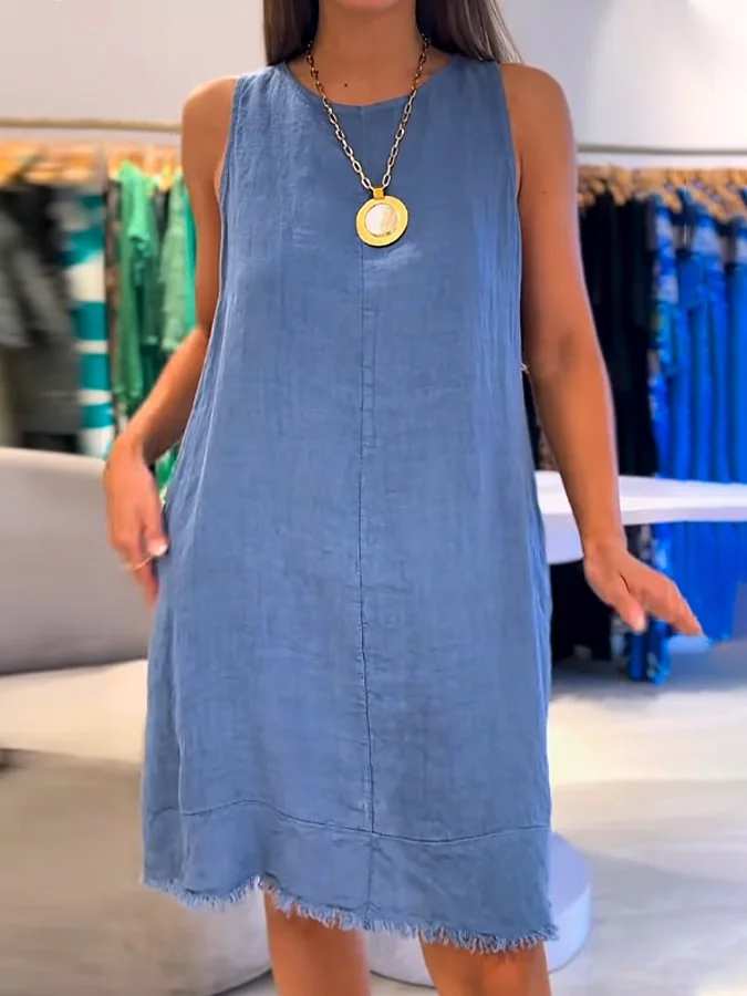 Women's Casual Solid Color Round Neck Sleeveless Splicing Dress 