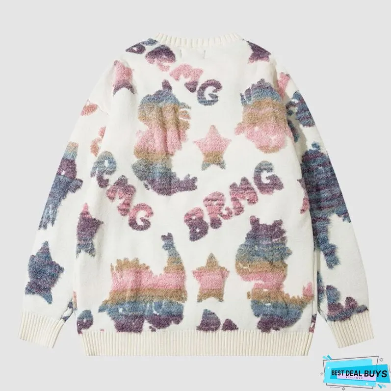Colorful Dinosaur Jacquard Pullover