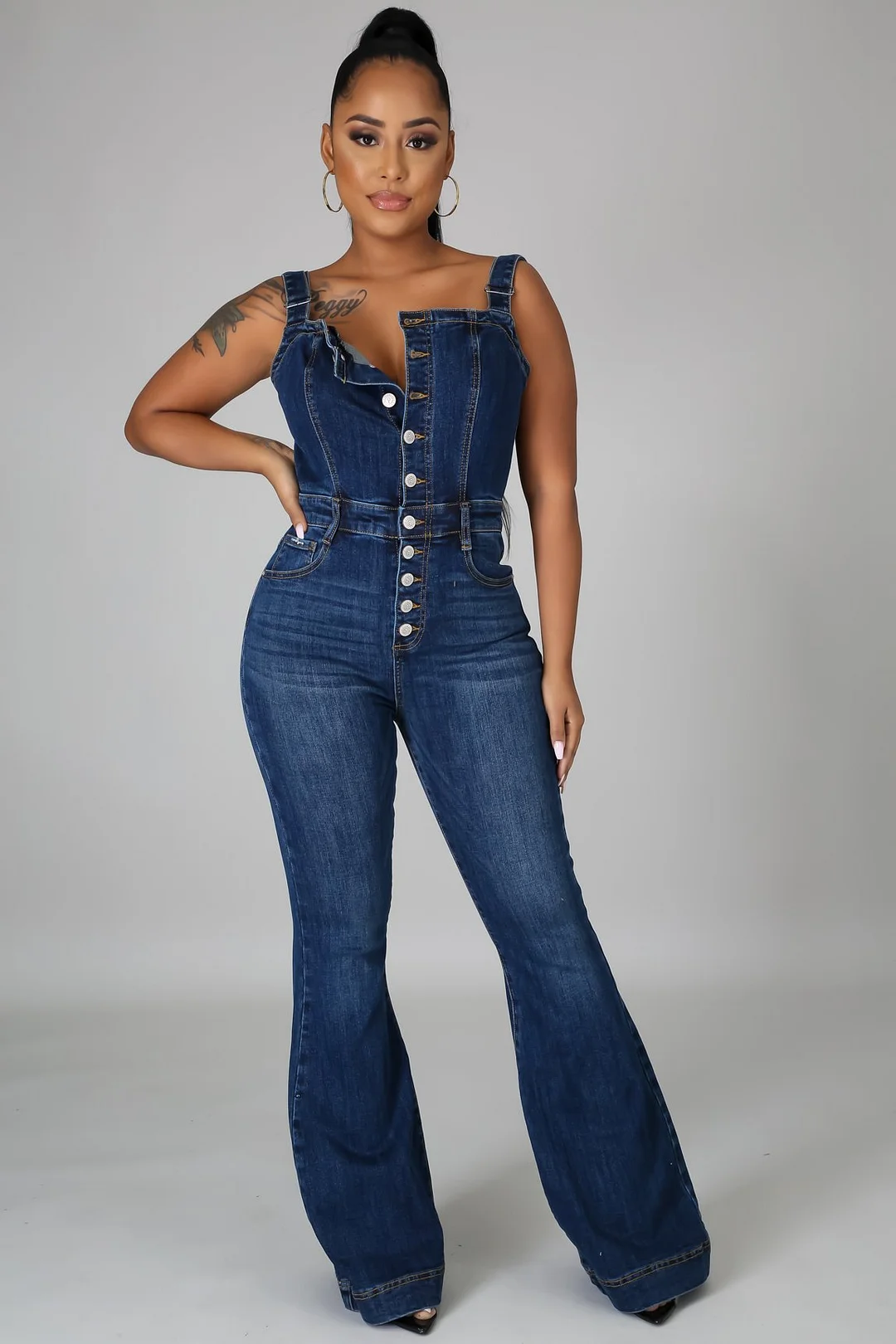 Women's Casual Sexy Suspenders Denim Jumpsuit Wide-leg Pants