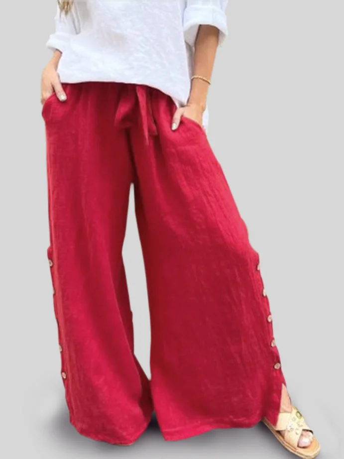 Cotton- Linen Loose Button Details Pants