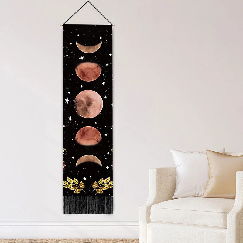 Rectangular Bohemia Wall Hanging Snake Tassel Tapestry Black Moon Wall Background Blanket Home Livingroom Office Wall Decoration