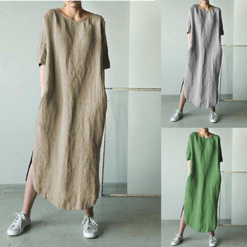 Simple and comfortable cotton and linen dress