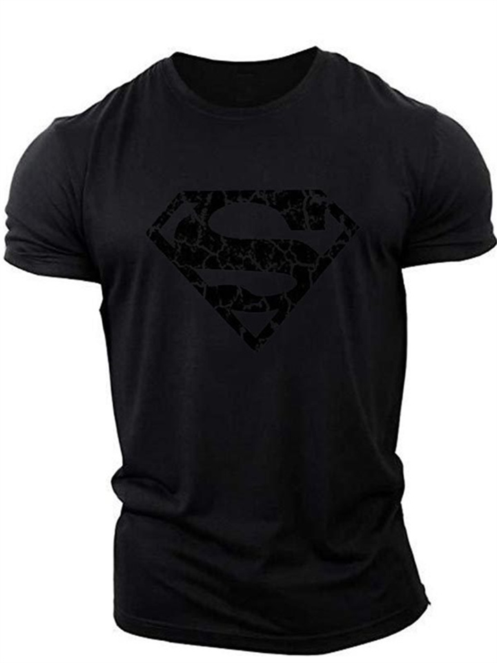 Men's Trend Loose Running Training Sports Short-sleeved T-shirt Letters Casual Cotton Round Neck Fitness T-shirt
