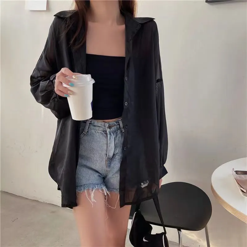 Brownm Brownm Thin Coat Women's Summer New Loose Anti-Ultraviolet Breathable Ice Sleeve Shirt Long-Sleeved Top