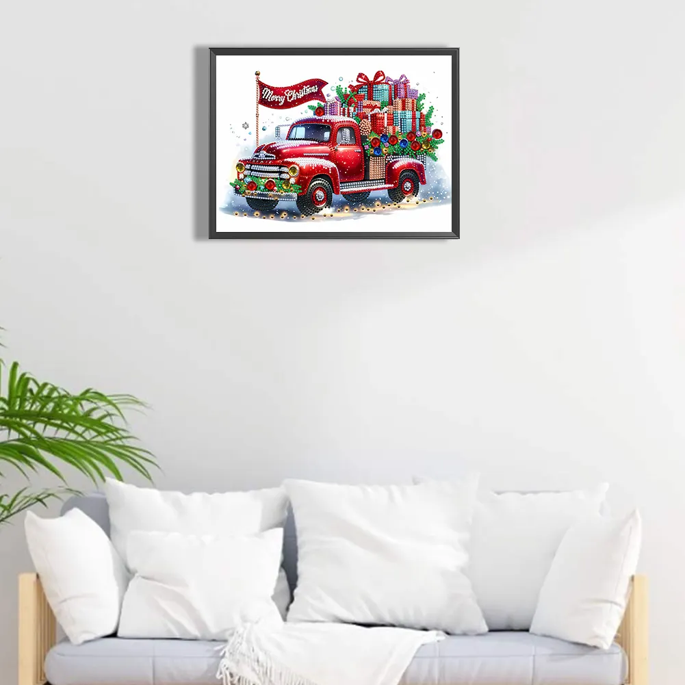 Diamond Painting - Partial Special Shaped Drill - Christmas Classic Car(Canvas|40*30cm)