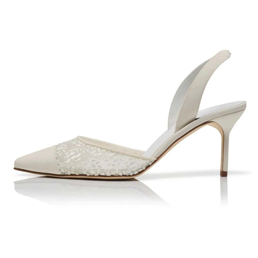 Riana Slingback Pointed Toe Pump Heels - White main image 1