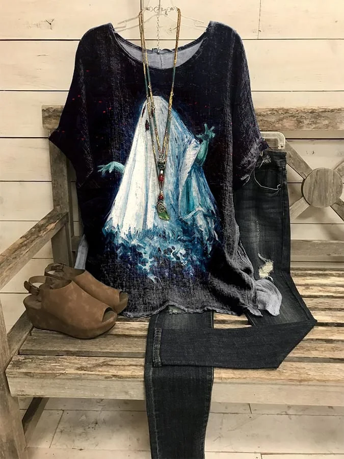 Women's Vintage Ghost Art Print T-Shirt