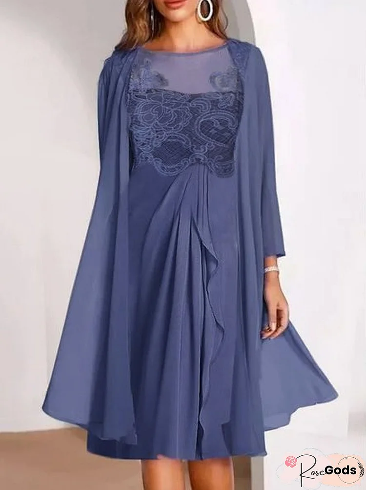 Elegant Lace Panel Dress & Cardigan Two-Piece Set