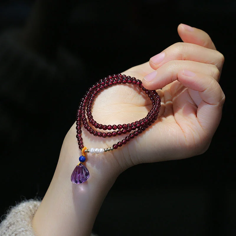 108 Purple Garnet Shell Pearl Mala Bracelet