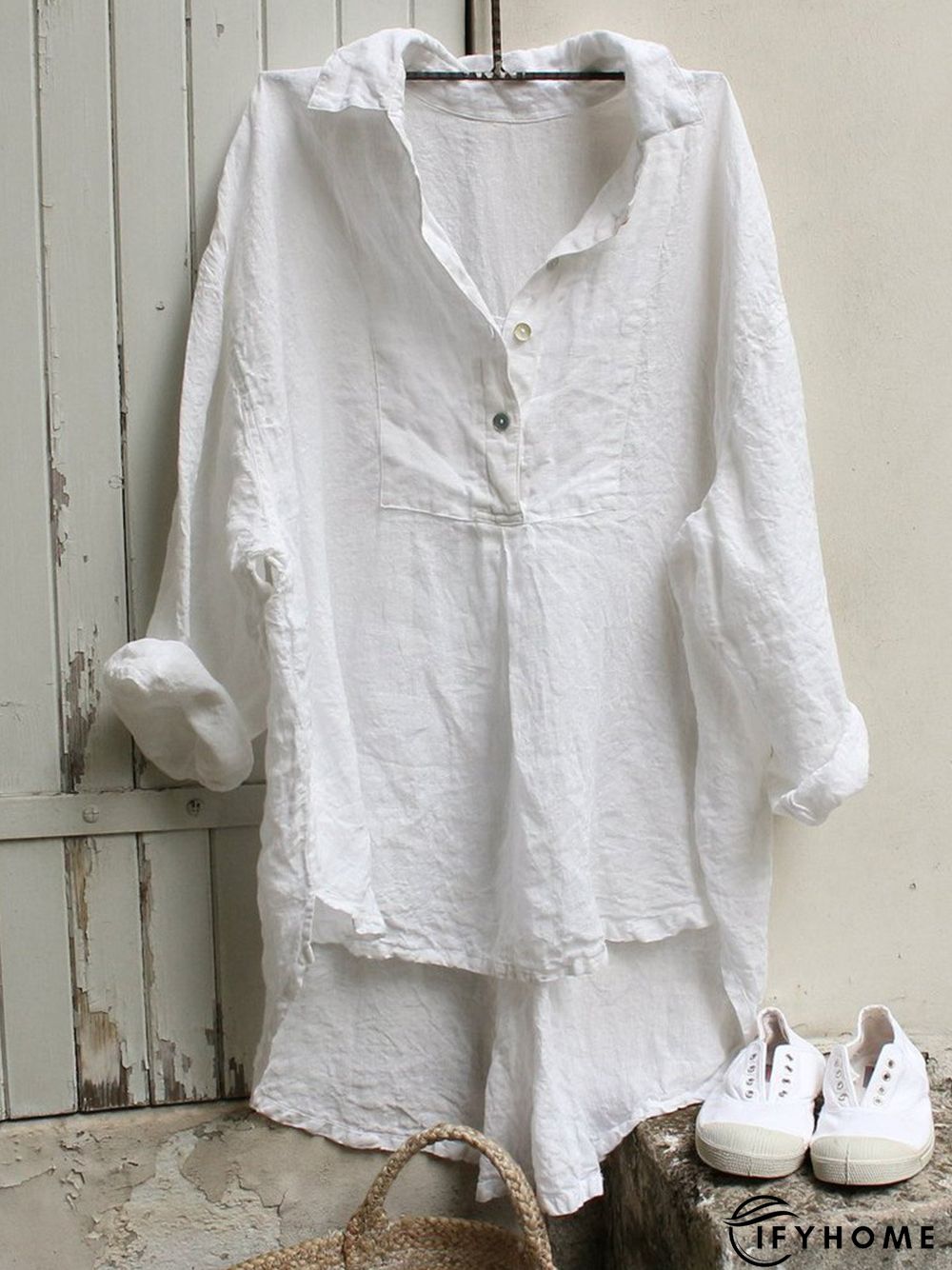Causal Women Tuxedo Linen Shirt Tunic Dress | IFYHOME