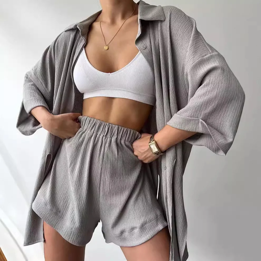 Nigikala Nigikala New Personalized Open Fork Mid-Sleeve Shirt Shorts Set