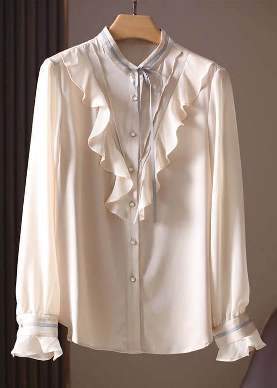 Boutique Apricot Ruffled Button Silk Shirts Spring CK574- Fabulory