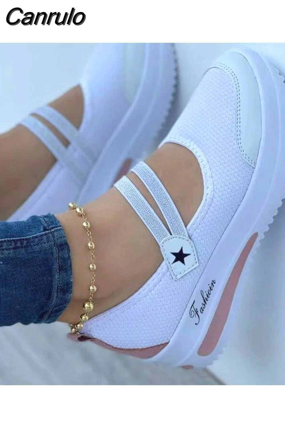 Canrulo Female Sneakers Woman Tennis Shoes Canvas Female Casual Shoe Ladies Sport Platform Sneaker White 2023 Mesh Breathable
