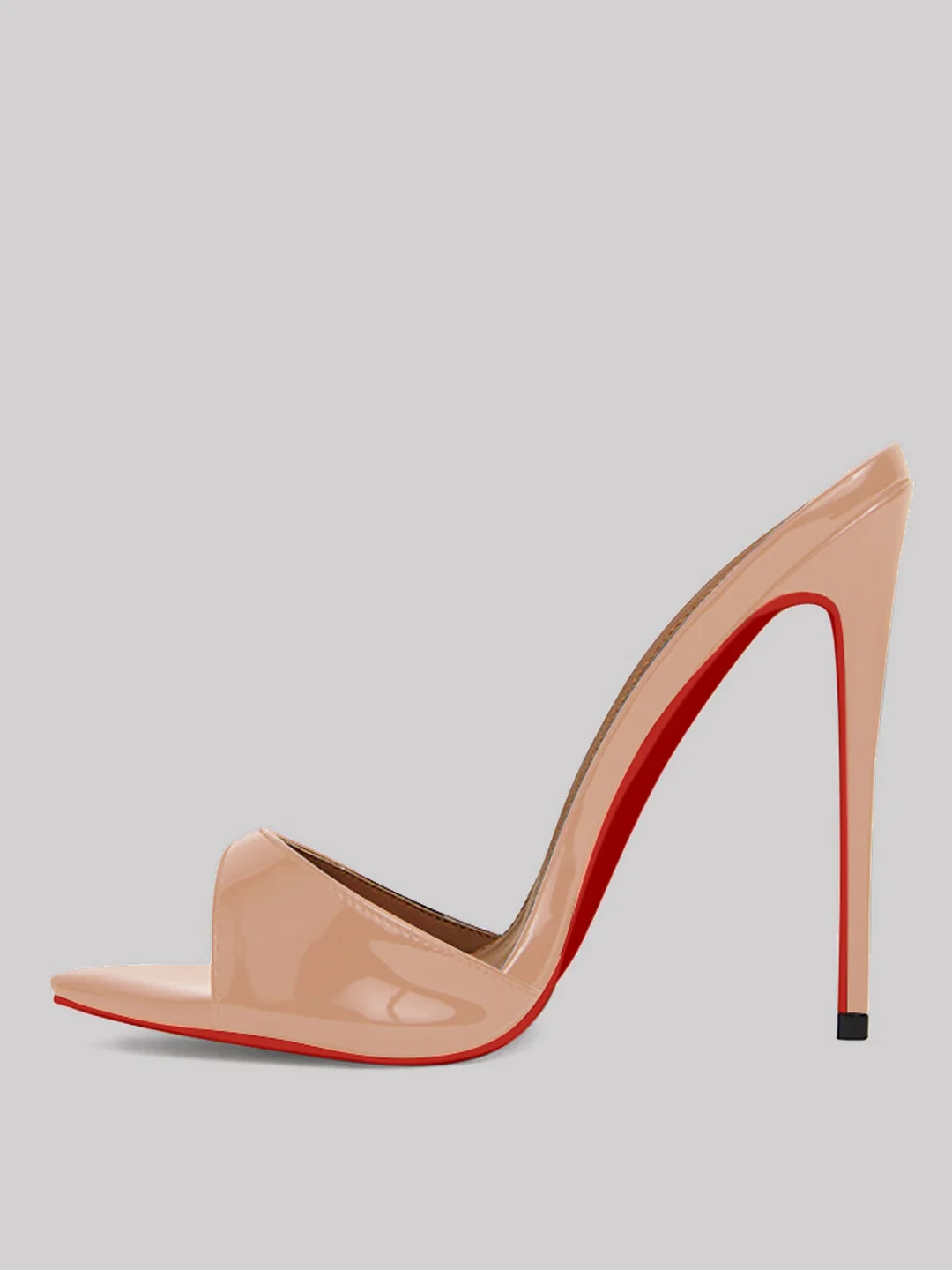 85mm Women's Open Toe Sandals Stiletto Red Bottom High Heels Vegan Mules Patent Shoes