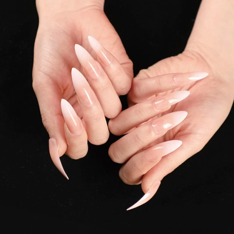 24Pcs Super Long Ballerina Artificial Fake Nail For Design Gradient Nude French False Nail DIY Finger Tip Manicure Tool-Nail Inspo