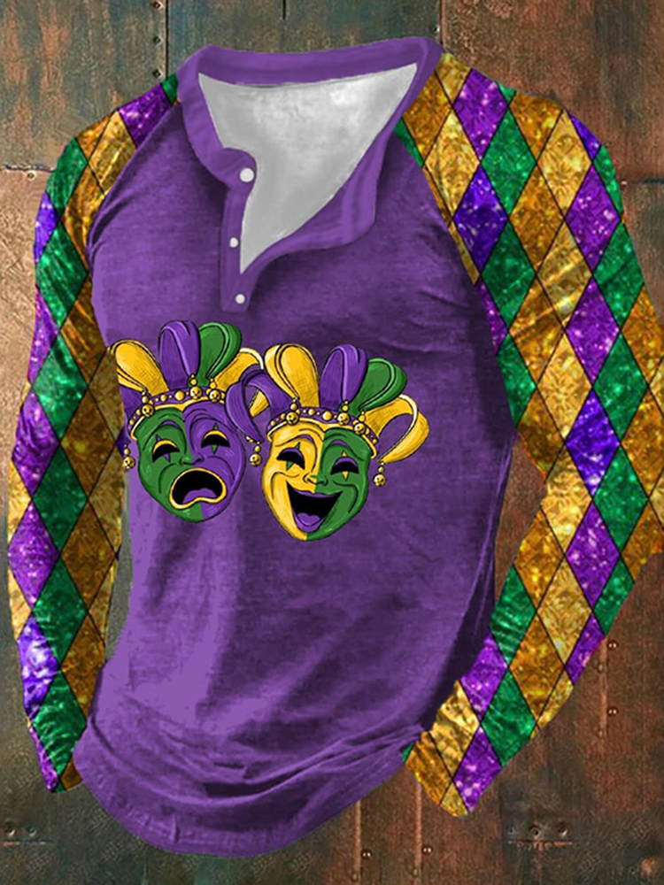 Comstylish Men'S Mardi Gras Clown Print Casual Long-Sleeve T-Shirt