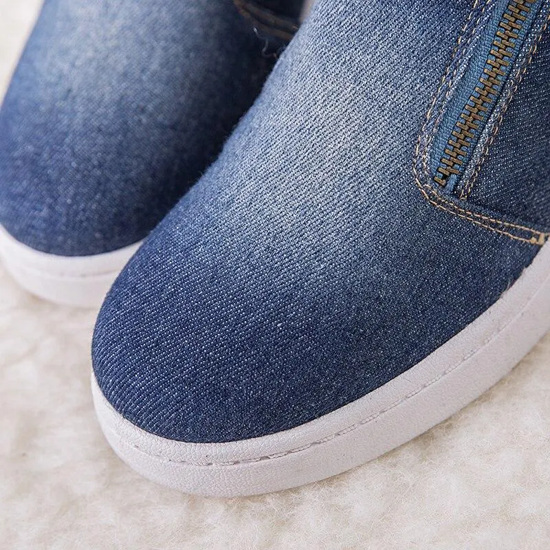 Winter Boots Women Denim Snow Boots Platform Warm Fleeces High Top Ankle Boots For Women Flat Casual Shoes zapatos de mujer 1021