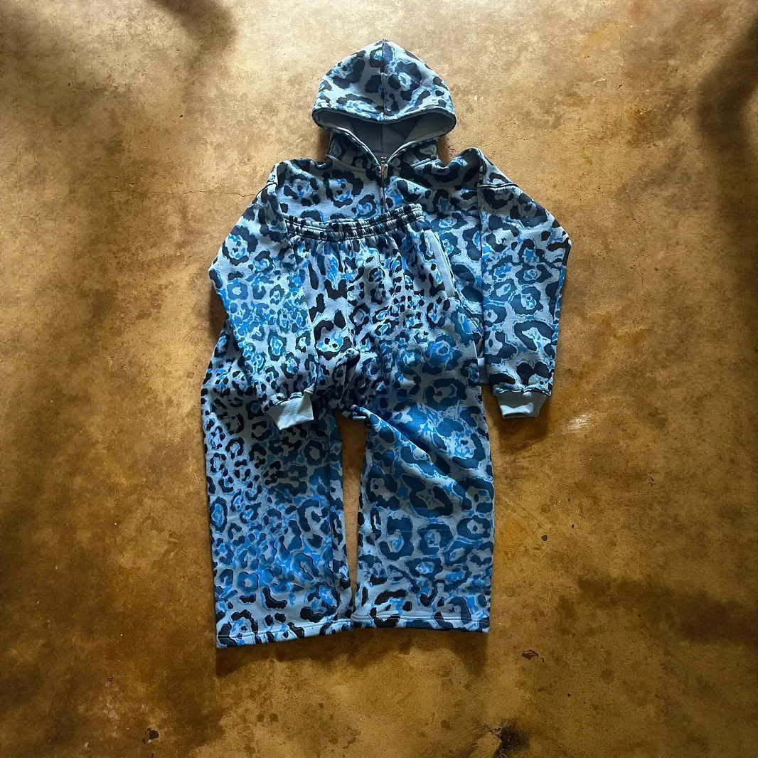 Athvotar Athvotar And Winter New Jacket Set Loose Street Fashion Leopard Print Retro Style Men And Women Casual