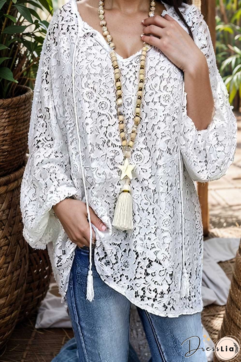 women s blouse white floral lace long sleeve daily vacation streetwear elegant casual v neck plus size l