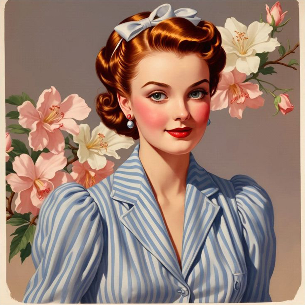 Vintage Girl 40*40cm(canvas) full round drill diamond painting