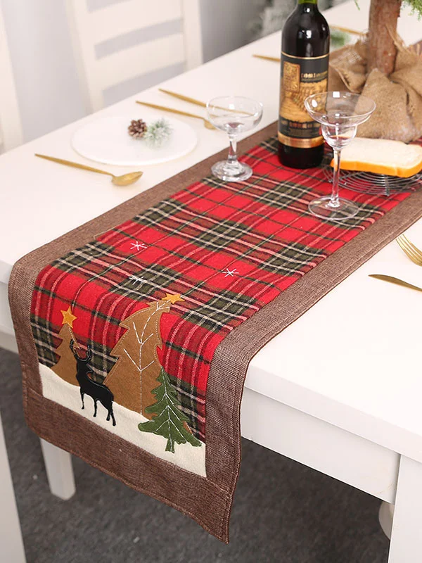 Christmas Checkered Deer Stamped Tablecloth