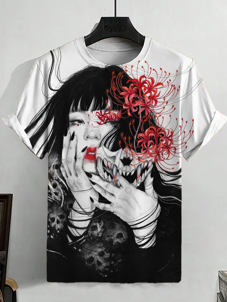 Men's Red Spider Lily Girl Japan Art Print Casual T-Shirt