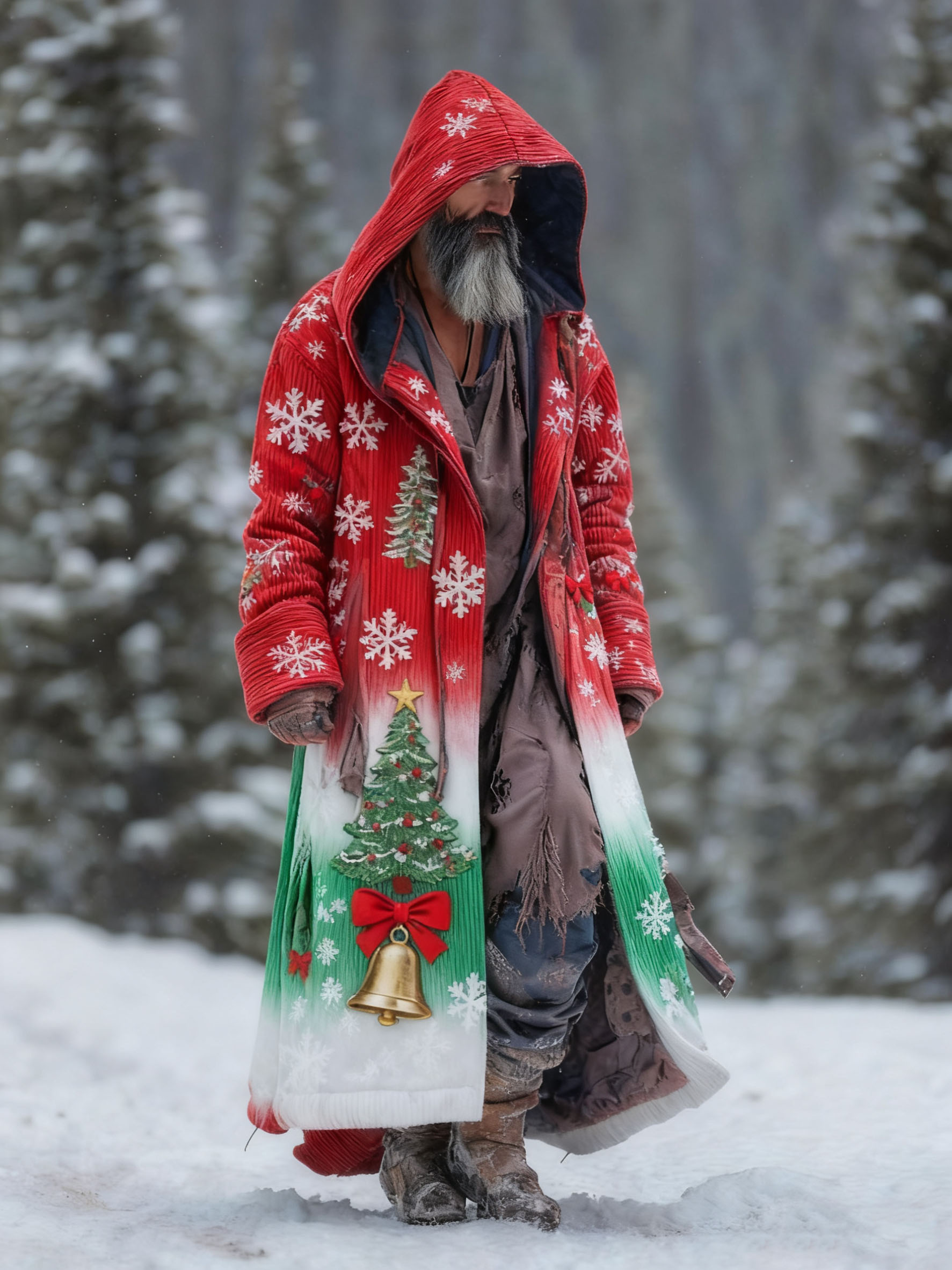 Men's Autumn Winter Christmas Printed Hooded Fleece Jacket