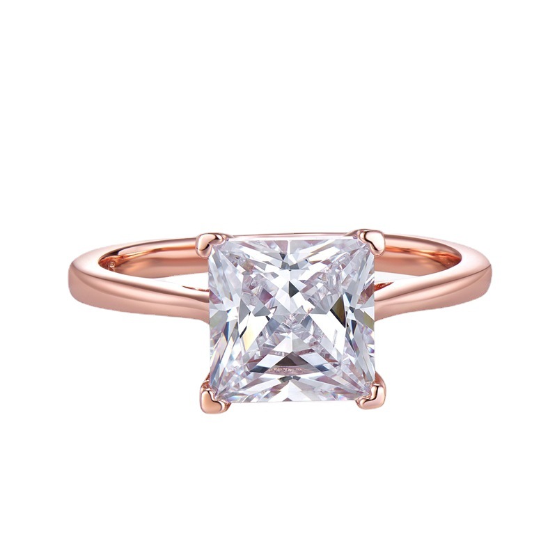 MIKAMU Jewelry S925 Silver 8*8 Princess Cut Ring - Classic and Versatile Four-Prong Diamond Ring, Perfect for Proposals and Birthdays