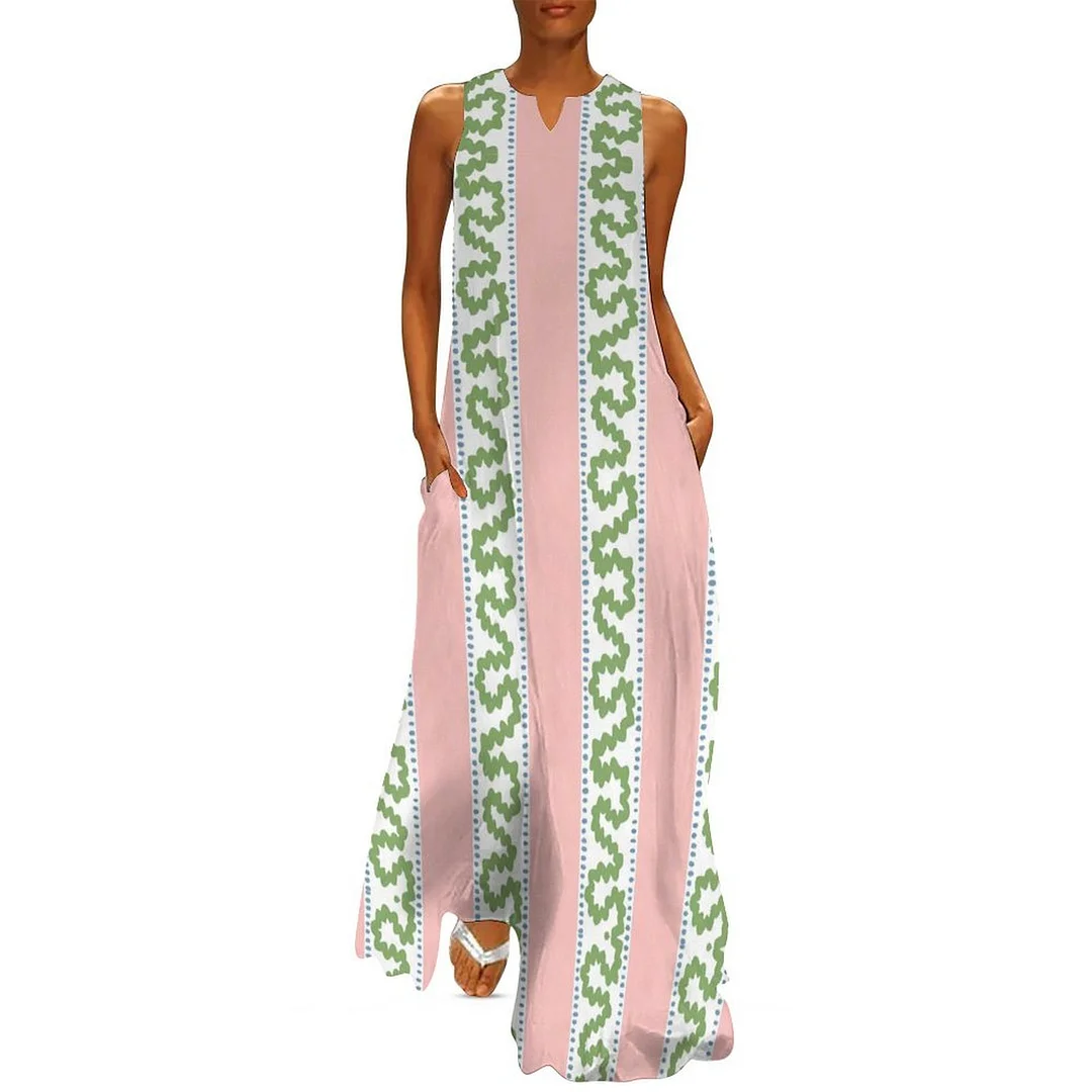 Style & Comfort for Mature Women Plus Size Printed Sleeveless Casual Women Maxi Dress with Pockets in Pattern Pink, Green, Patchwork