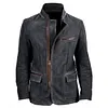 Men Vintage Stand Collar Suede Blazer Side Zip Fly Contrast Leather Webbing Medium Length Jacket Coats by Inlyline