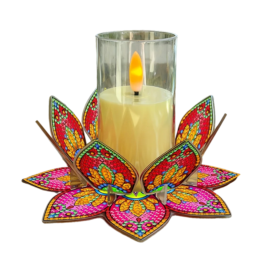 Mandala Lotus-F Acrylic DIY Diamond Painting Candle Holders Without Candles Crystal Painting Tealight Candle Stand Table Centerpiece for Adults Beginners Home Party Decor
