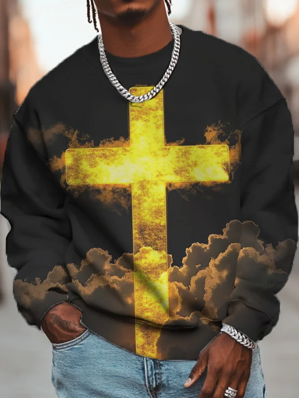 Men's Faith Cross Graphic Print Casual Sweatshirt