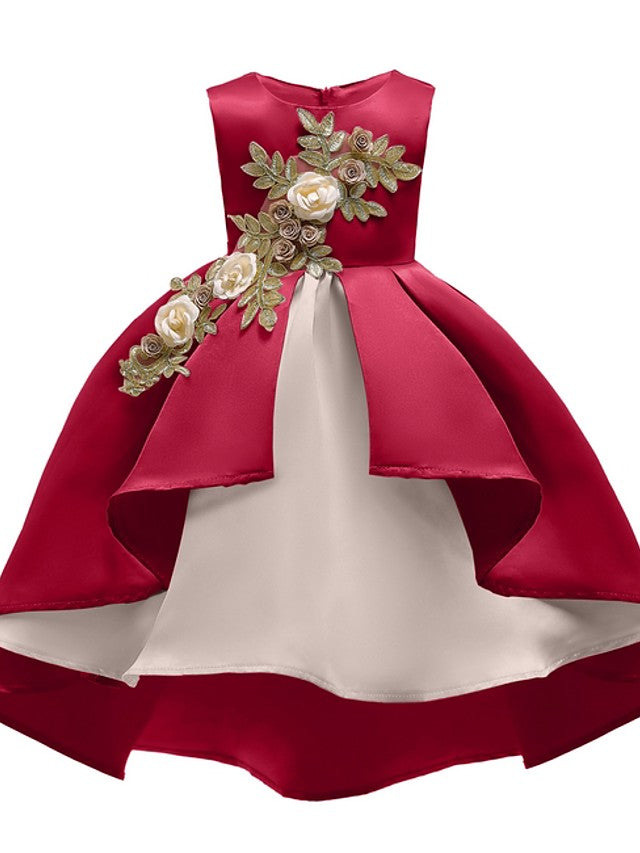 Oknass Ball Gown Sleeveless Jewel Neck Flower Girl Dresses Polyester With Appliques