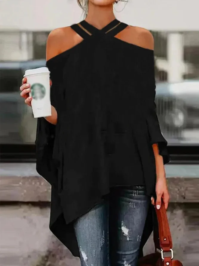 Casual High-Low Hollow Solid Color Blouses&Shirts Tops