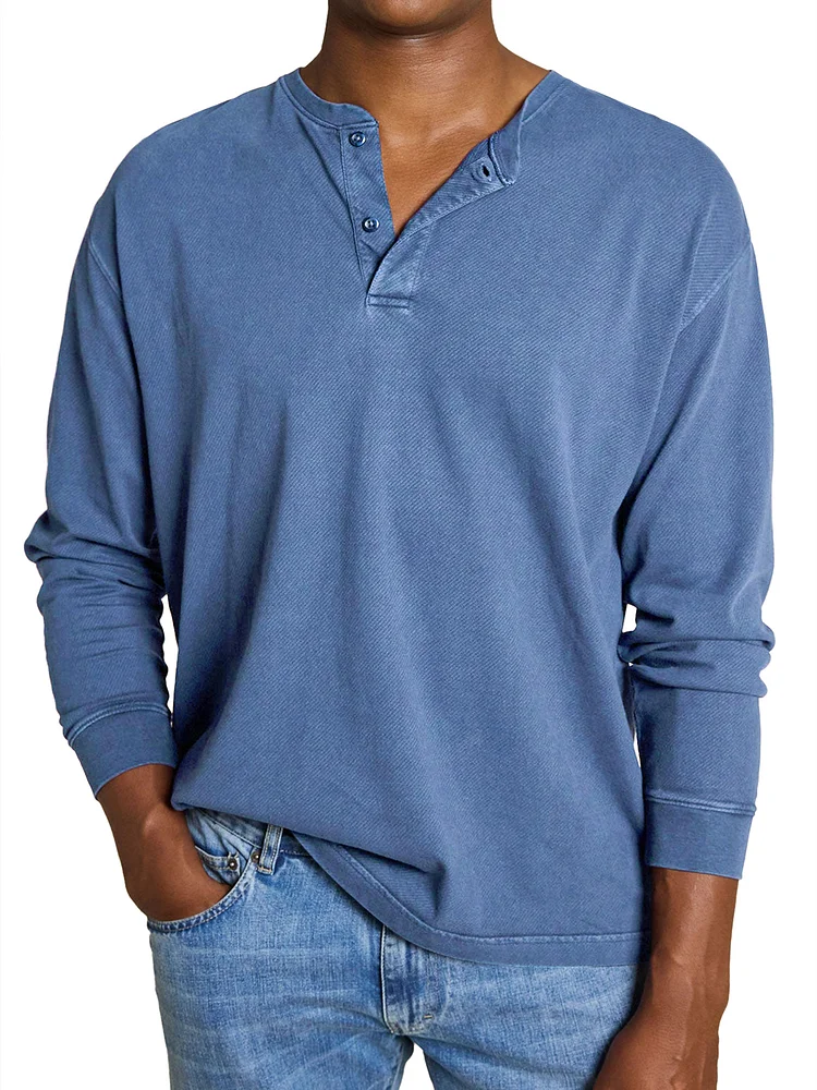 Men's Everyday Casual Button Up Solid Color Long Sleeve Henley Shirt