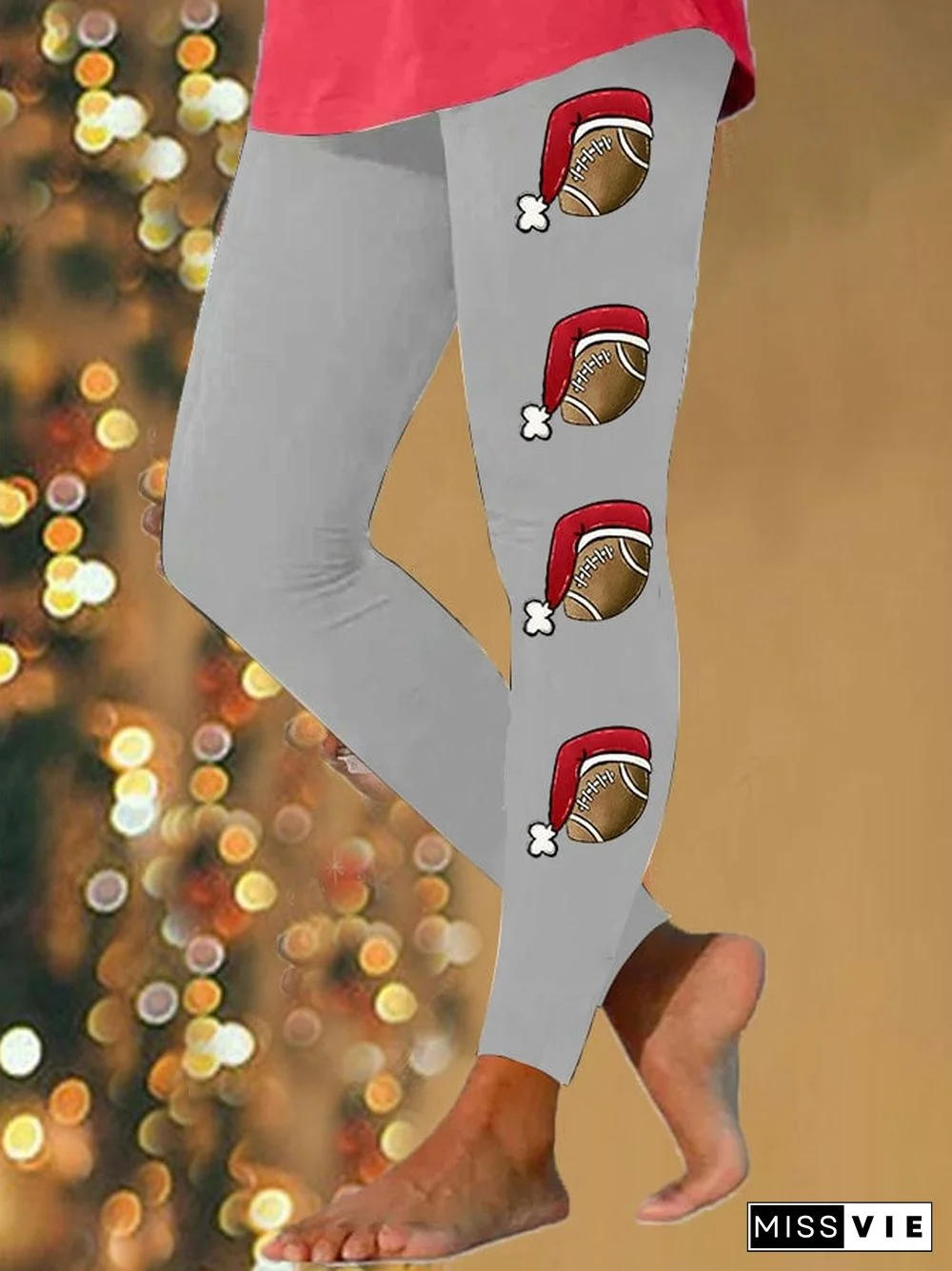 Women's Christmas Hat Football Casual Leggings