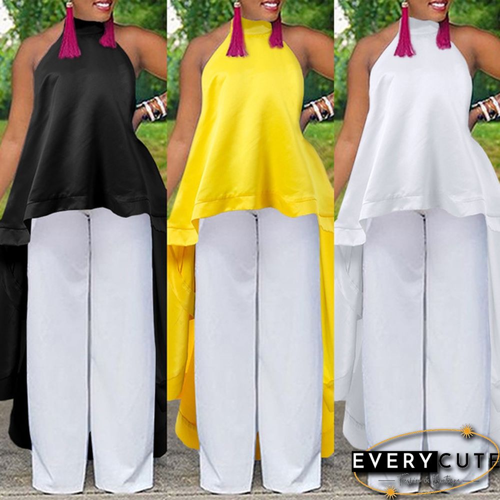 Summer Women Halter Neck Tank Tops Long Dress Sleeveless Backless Casual Loose High Low Blouse Shirt Plus Size
