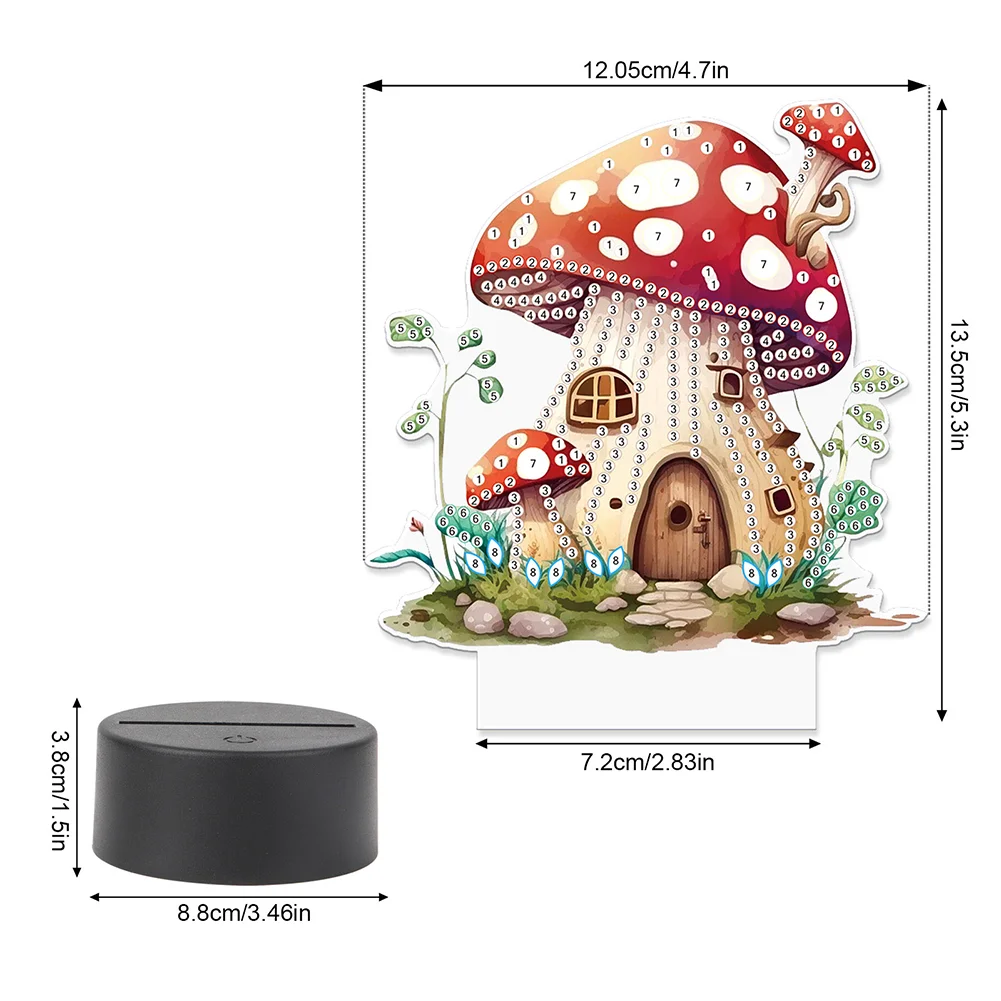 5D DIY Acrylic Mushroom House Double Sided Diamond Painting LED Night Light for Adults