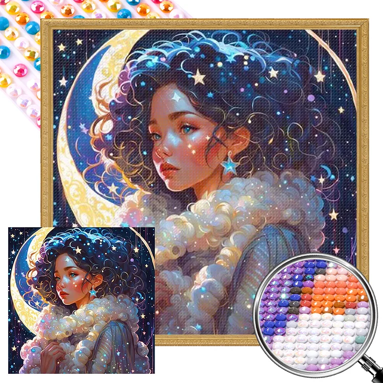 Partial AB Drill -Full Round Drill Diamond Painting -Star Moon Girl - 40*40cm