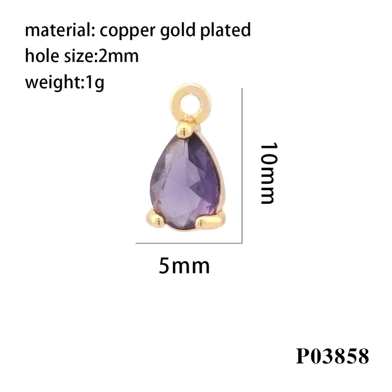 Minimalist Water Droplets Copper Plating Inlay Zircon 18k Gold Plated Charms