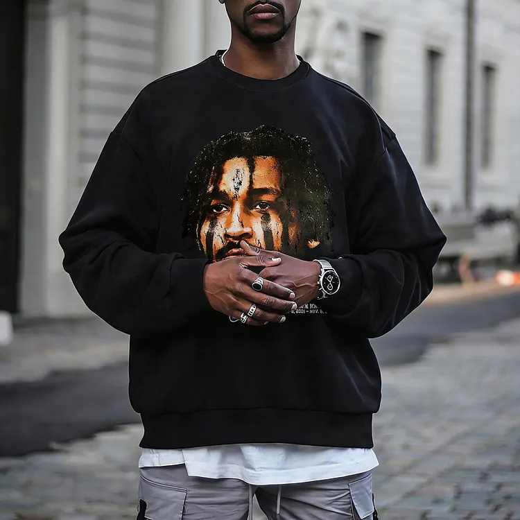Rapper Portrait Themed Sweatshirt Printed Men's Sweatshirt